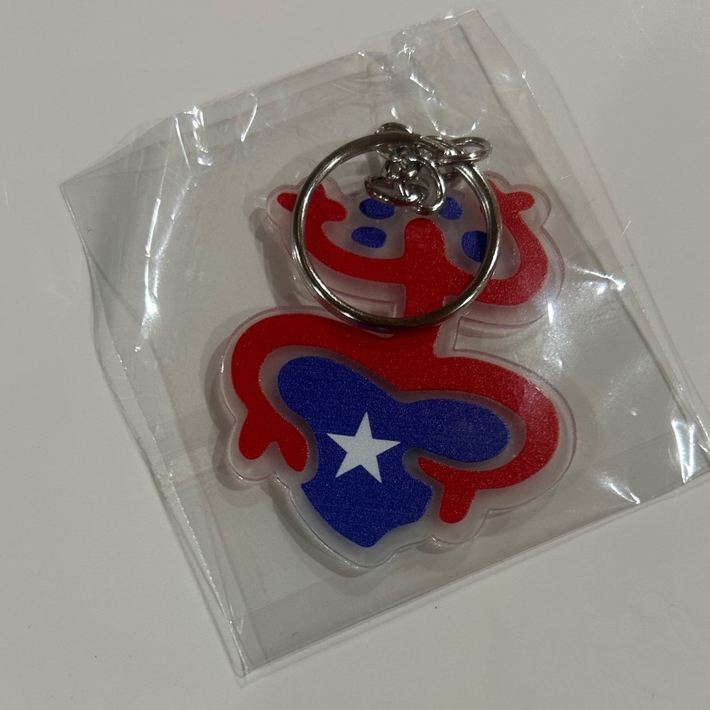 Red and Blue Keychain with Star Design